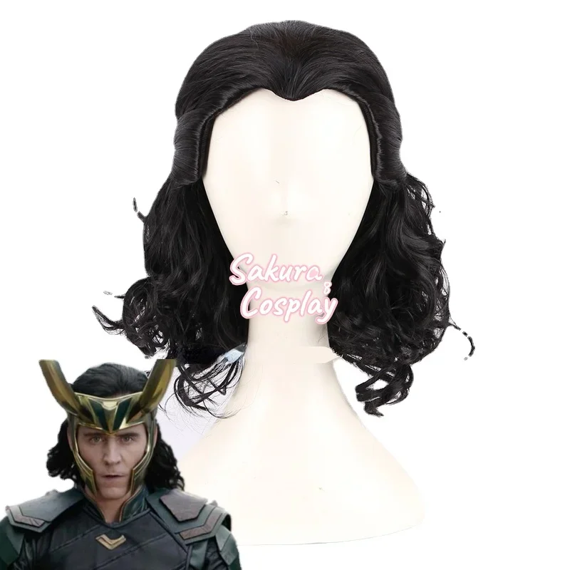 Halloween Mens Loki Cosplay Short Black Wavy Styeld Costume Heat Resistant Synthetic Hair Carnival Party Role Play Costume