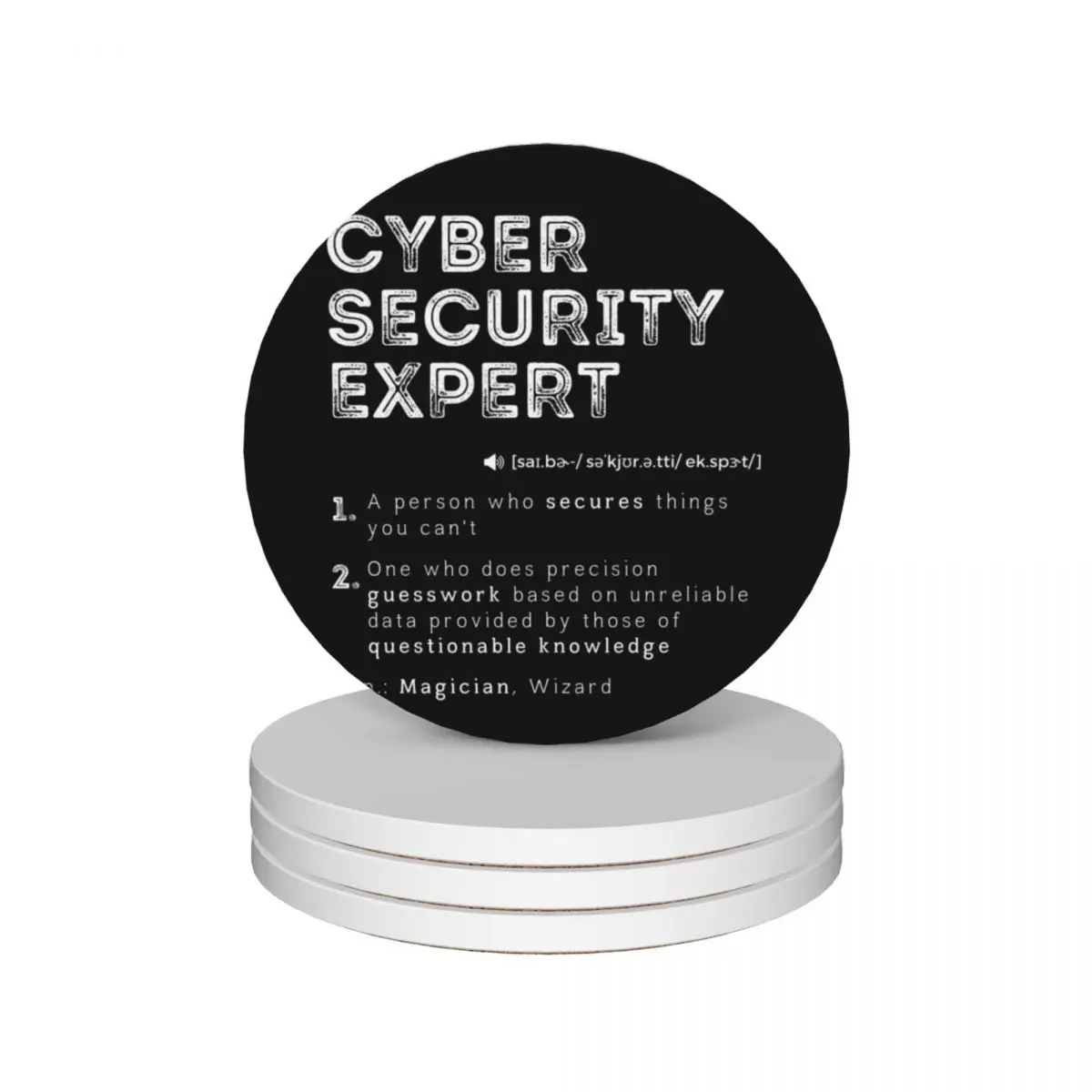 Funny Cyber Security Expert Definition Computer Hacking Professional Ceramic Coasters (Set of 4) cute kitchen supplies Coasters