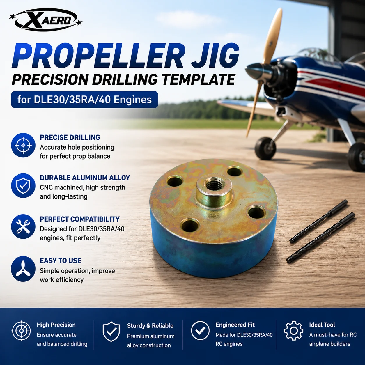 DLE30/35RA/40 Propeller Jig Precision Drilling Template for RC Airplane Wooden Propellers CNC Aluminum Alloy Guide Tool