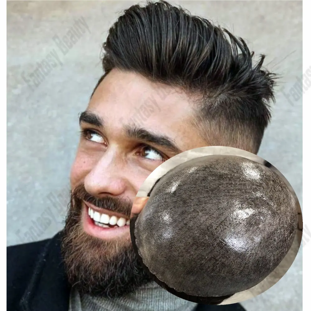 

1b10 серый, черный парик из человеческих волос для мужчин, прочная силиконовая основа для кожи, мужская система замены волос, протез, естественная линия волос