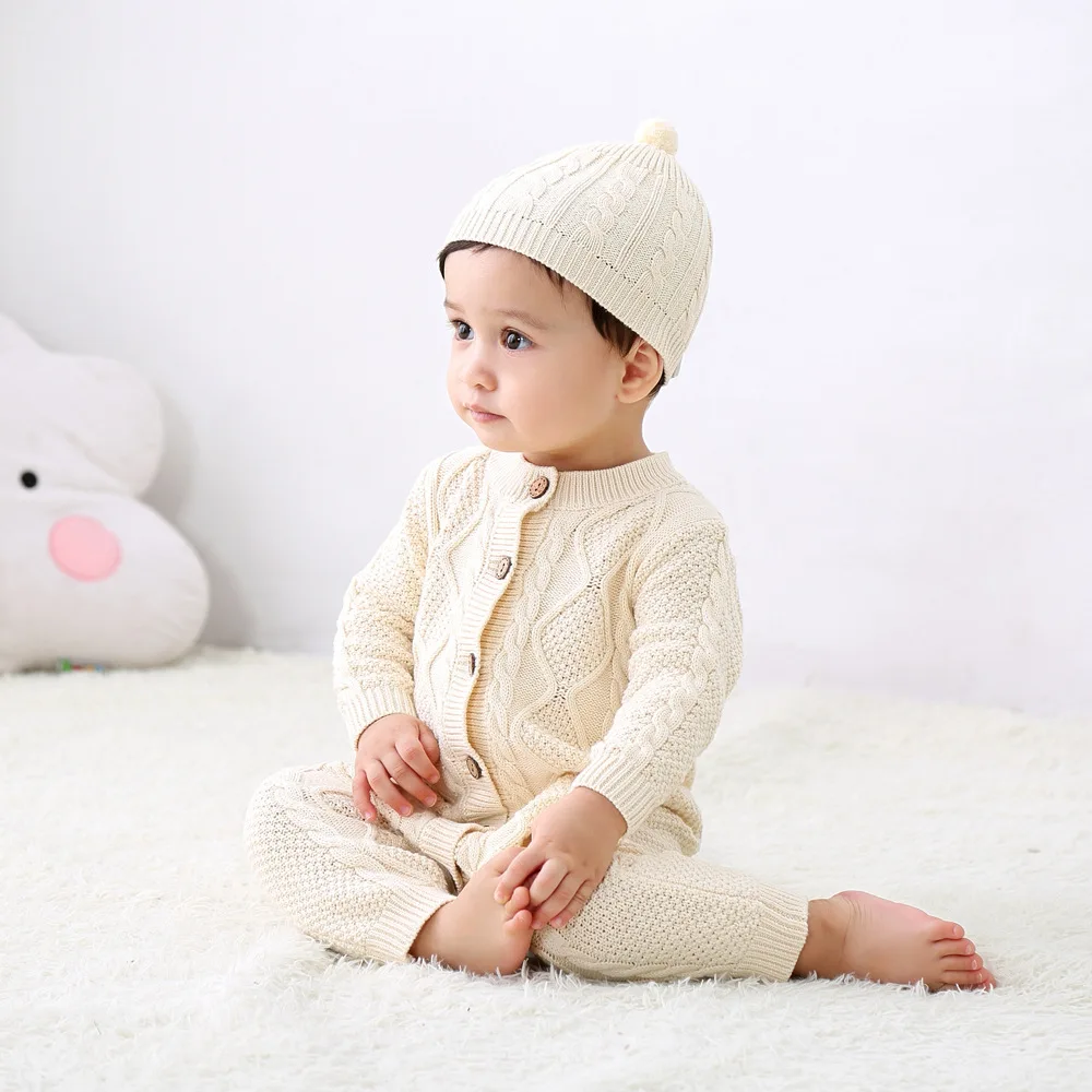 2025 Winter Baby Bodysuit Knitted Fleece Lining Long Sleeve Romper for Newborn 0-24 Months Warm One-Piece Snowsuit Birthday Gift