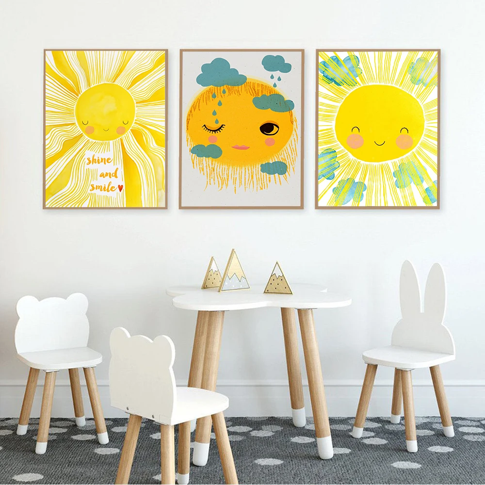 Baby Nursery Yellow Walls - Cartoon Gele Zon Wolk Kinderkamer Decor