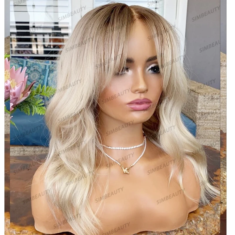 Ombre Cream Blonde Curtain Bangs Human Hair 13x6 Deep Part Lace Front Wigs for Black Women Transparent Glueless Lace Front Wigs