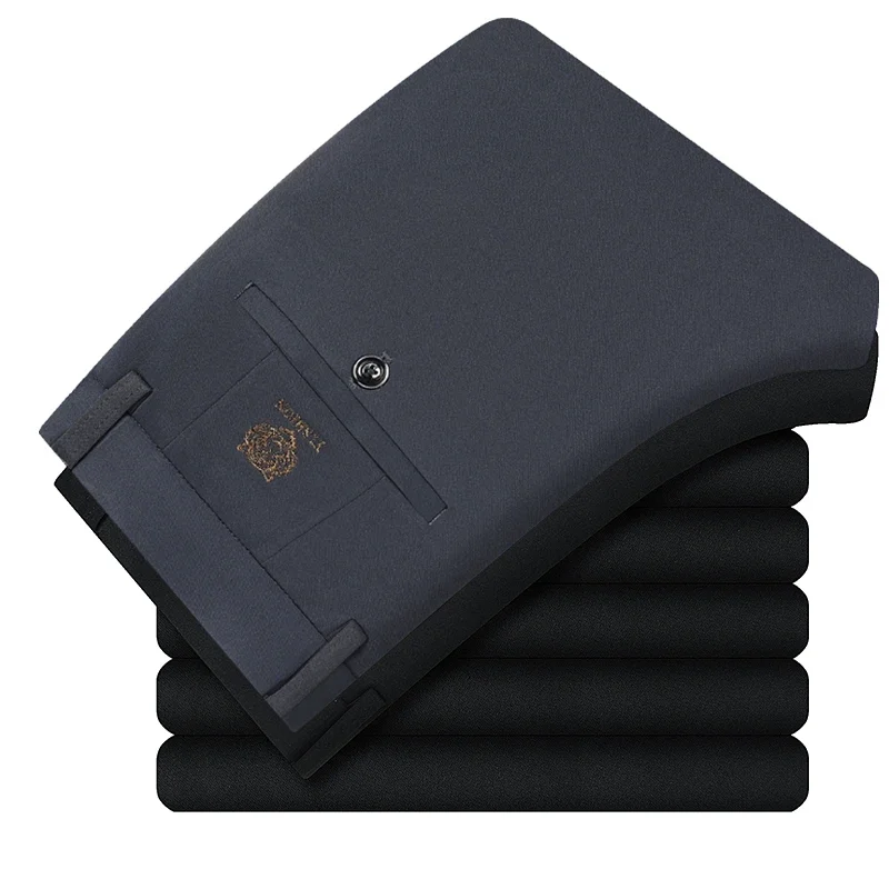 

Мужские пригородные брюки Прямые классические брюки из эластичной ткани Мужские рабочие брюки Повседневные официальные классические брюки без морщин Летние тонкие