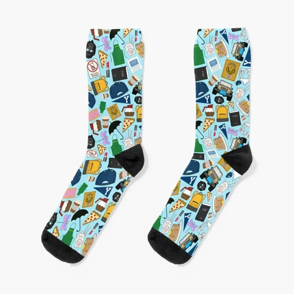 Ultimate Fan Pattern Icons All Over Print Blue Pack Socks shoes Toe sports luxe Socks Ladies Men's