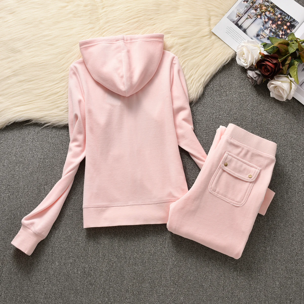 Y2K Velvet Tracksuit New Women Clothing 2 Piece sets Autumn Women\'s Couture Elegant Hoodies Sweatshirt and Casual Pants Set