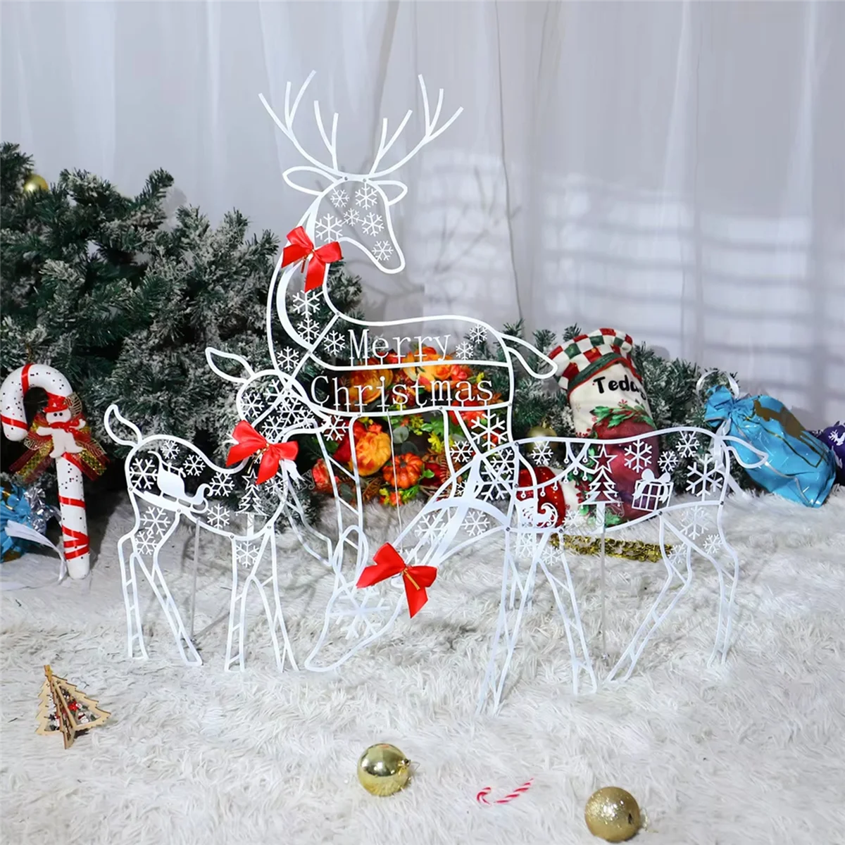 3 uds. De decoración navideña para jardín de ciervos ArtElk de hierro hecha a mano y luz LED brillante con purpurina, Reno, decoración navideña para el hogar y el patio al aire libre