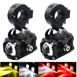 2Pcs Motorcycle Projection LED Headlight Lens Bi-color Auxiliary Spotlight Red Flashing Warning Light Motorcycle Accessor