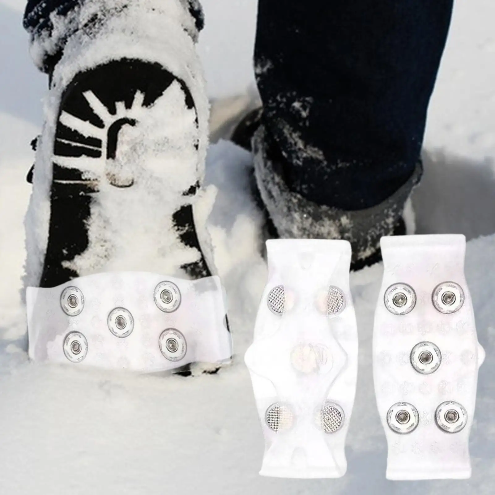 Eisgriffe für Schuhe, 5-Zahn-Schuhe, Steigeisen, Gehen, Eis-Traktionsstollen zum Wandern, Klettern, Gehen, Skifahren, Camping, Reisen