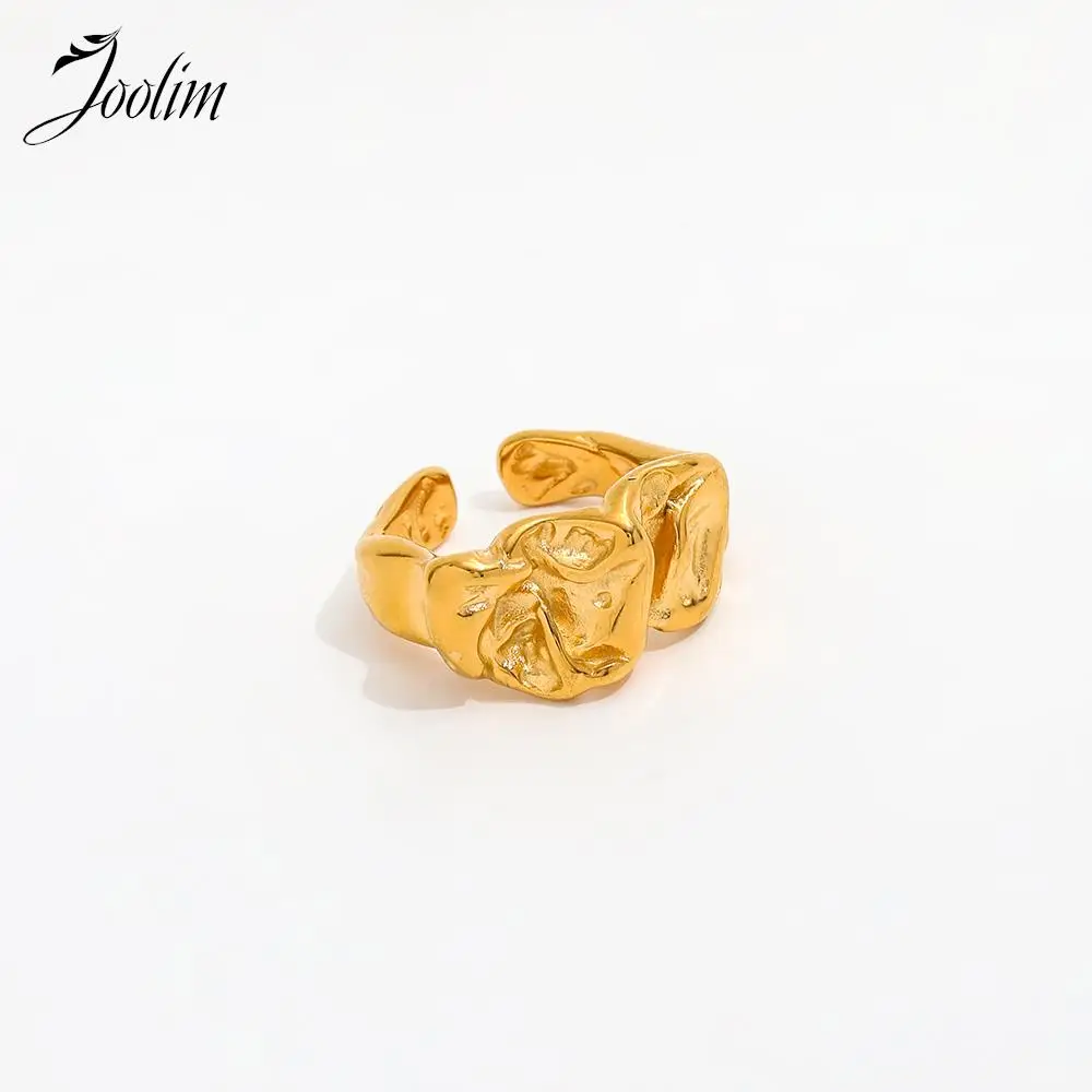 

Joolim Jewelry Wholesale High End PVD Fashion Sweety Chunky Statement Two Flowers Cuff Stainless Steel Finger Ring for Women
