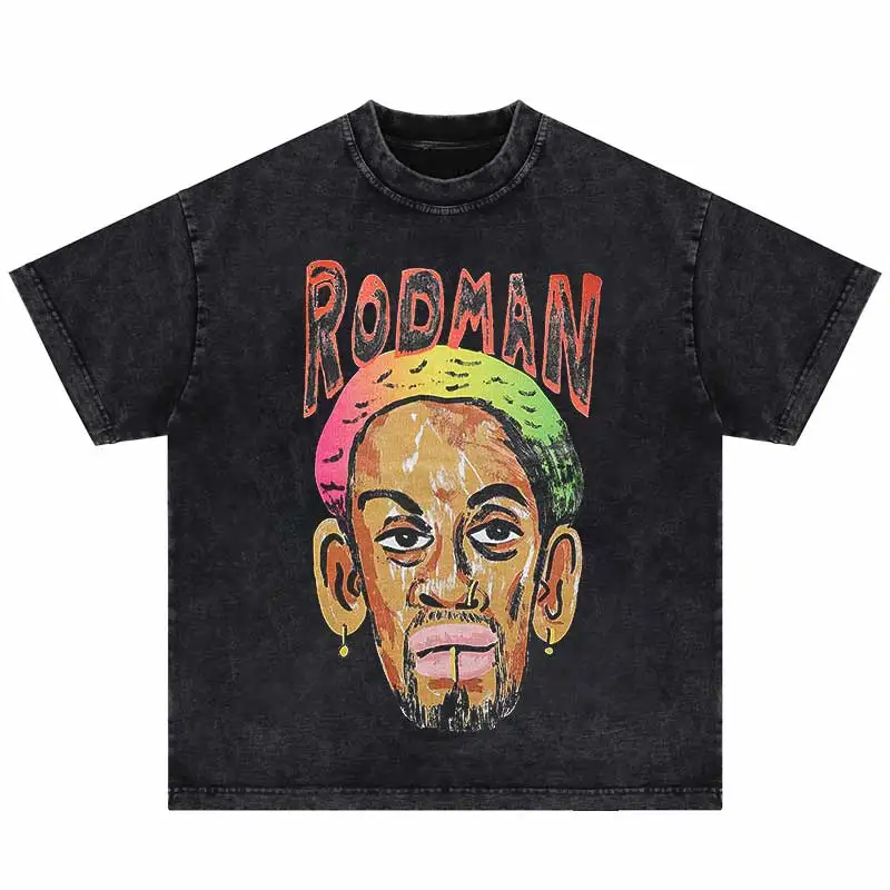 Hiphop Heren Tops Portret Grafisch Bedrukt T-Shirt Vintage Katoenen Streetwear Oversized Dennis Rodman Tshirt Casual Heren Tees - afbeelding 1