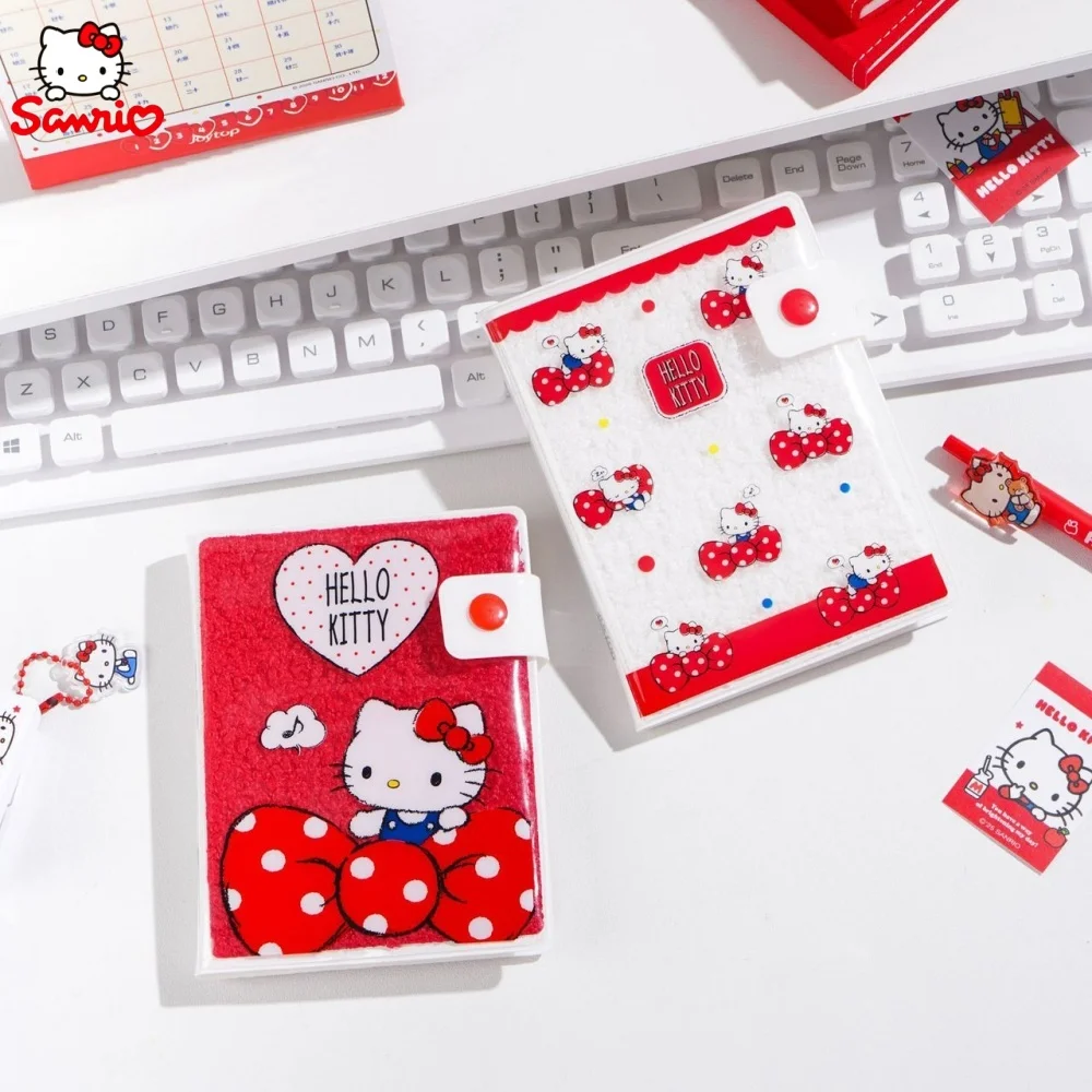 Genuine Sanrio Kt Cat Plush Snap PVC Cover Planner Hello Kitty Portable Pocket Notebook For School Office Writing Records Gifts