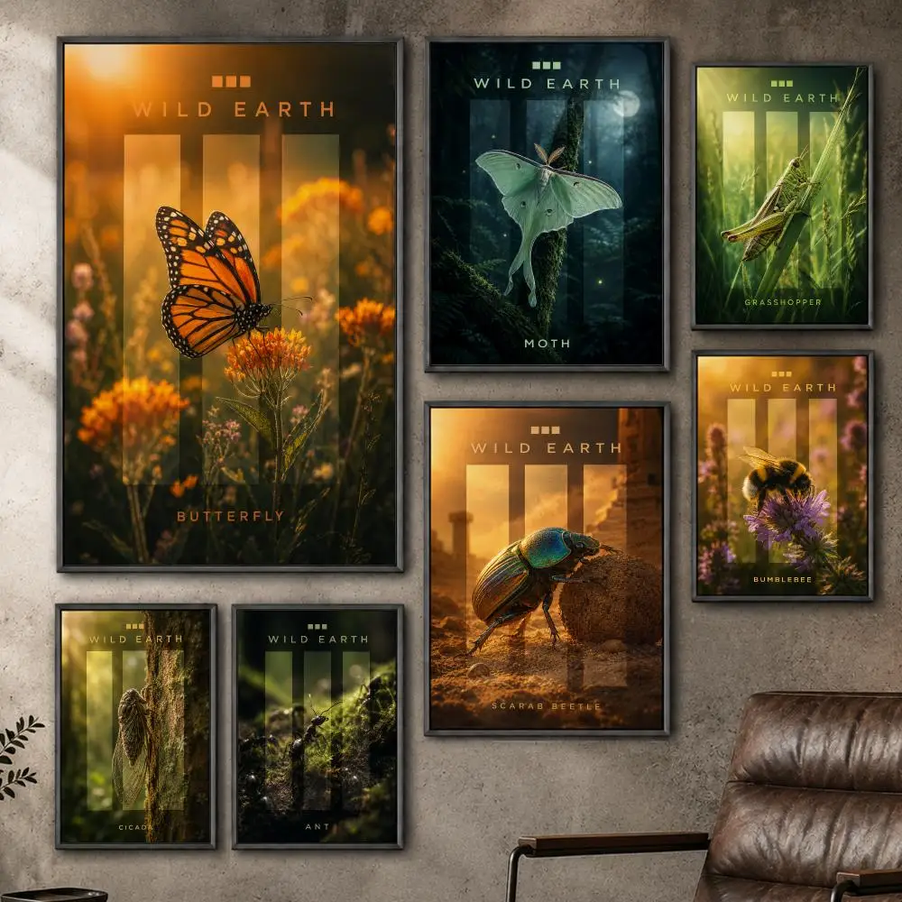 Animals Insects Butterfly Beetle Nature Poster  PP Self Adhesive Home Garage Dorm Bar Wall Decor Aesthetic Retro Gift