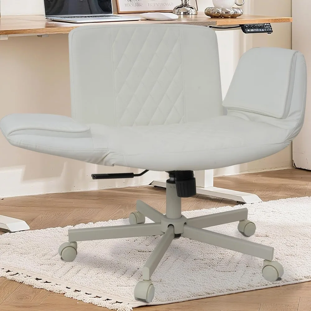 كرسي مكتب، كرسي متقاطع مع عجلات ومساند للذراعين قابلة للتعديل، كراسي مكتب من جلد البولي يوريثان للمنزل والمكتب وغرفة النوم (أبيض) #1