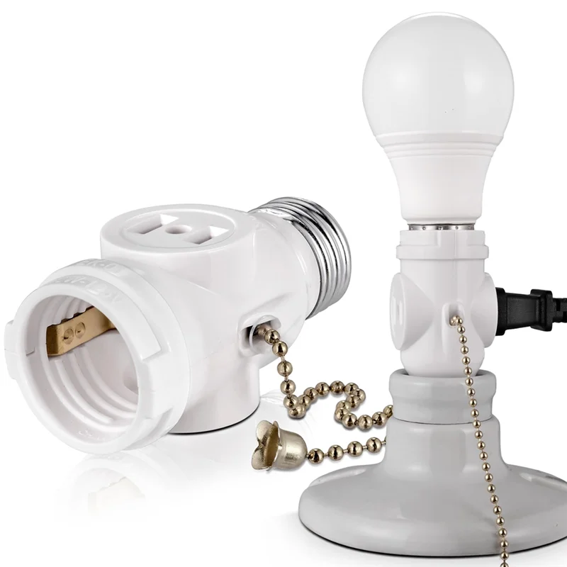 AEE2-2 Outlet Light Socket Adapter,E26 Bulb Socket To Outlet Splitter,Convert Medium Screw Socket Into A Socket 2 Outlets 2Pc