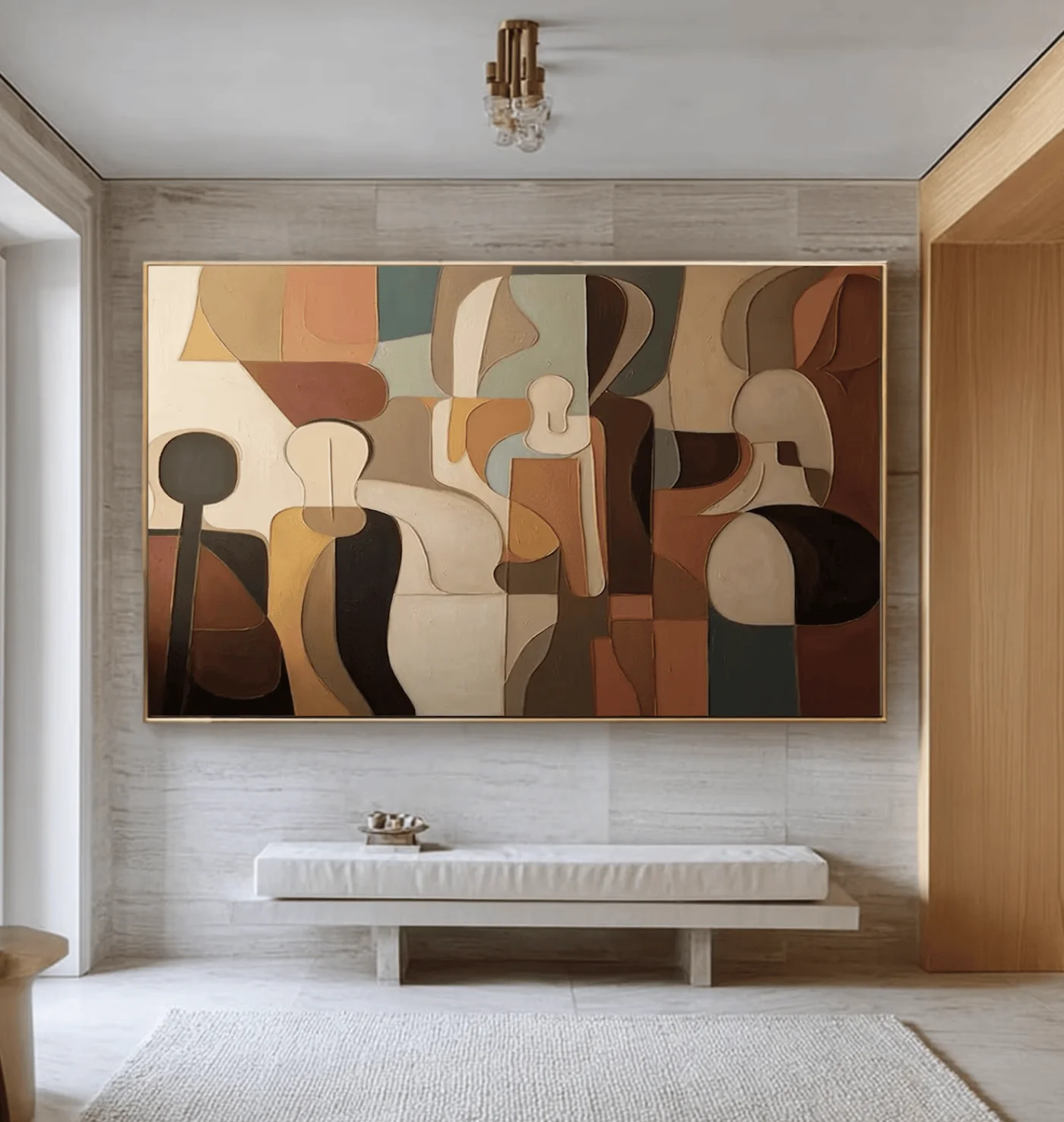 Neutral Earth Tone Abstract Figure Canvas Prints, Mid Century Geometric Posters Living Room Bedroom Wabi Sabi Home Decor