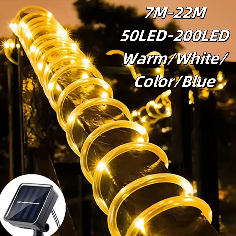 Solar LED Rope Light String Outdoor Waterproof Fairy Decoration for Garden Terrace Wedding Party Christmas Tree Lighting