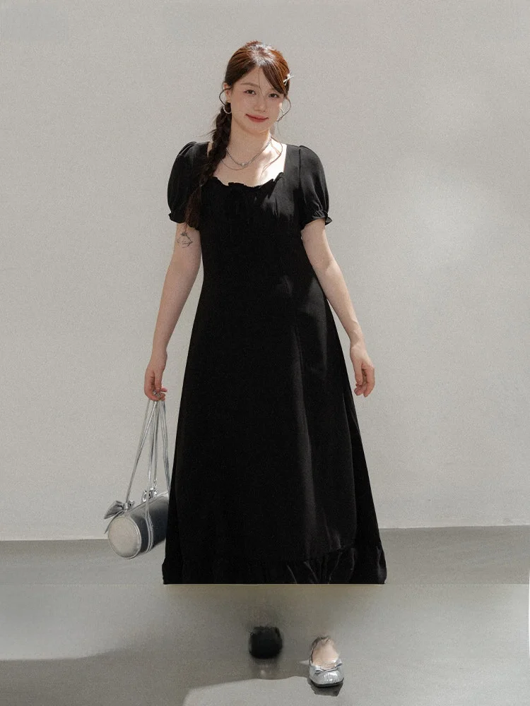 

Heynew Hepburn Style Slimming Black Dress Women Summer Meat Covering Thin Dress Korean Version Standard Edition City Commuting