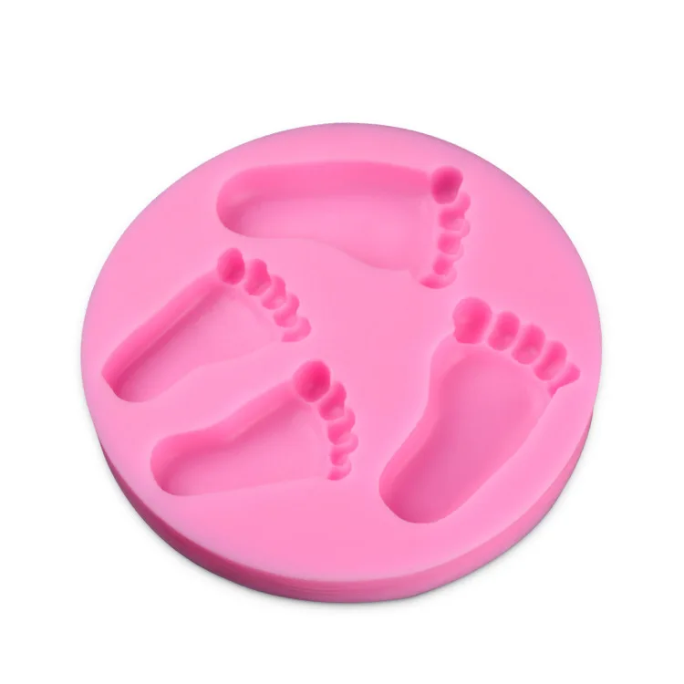 Cute Silicone Baby Foot Mold For Cake Decoration Fondant 3D Feet Mould Moldes De Silicone Baking Pink Cake Decorating Tools D026