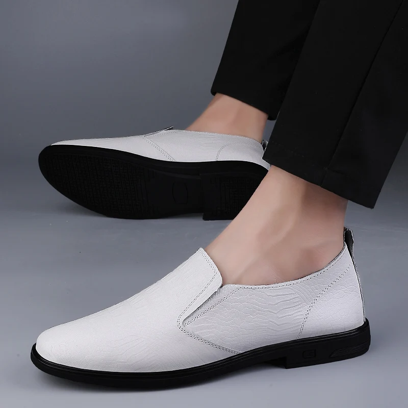

Men's Leather Loafers slip on fashion (Black White) Classic Preppy Style Shoes men moccasins