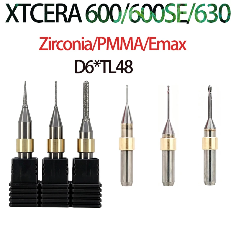 Фрезы для зуботехнических лабораторий XTCERA Xmill 600/600SE/630 D6*TL48, для циркония DC, DLC, PMMA NC, литиевого дисиликата, Emax.