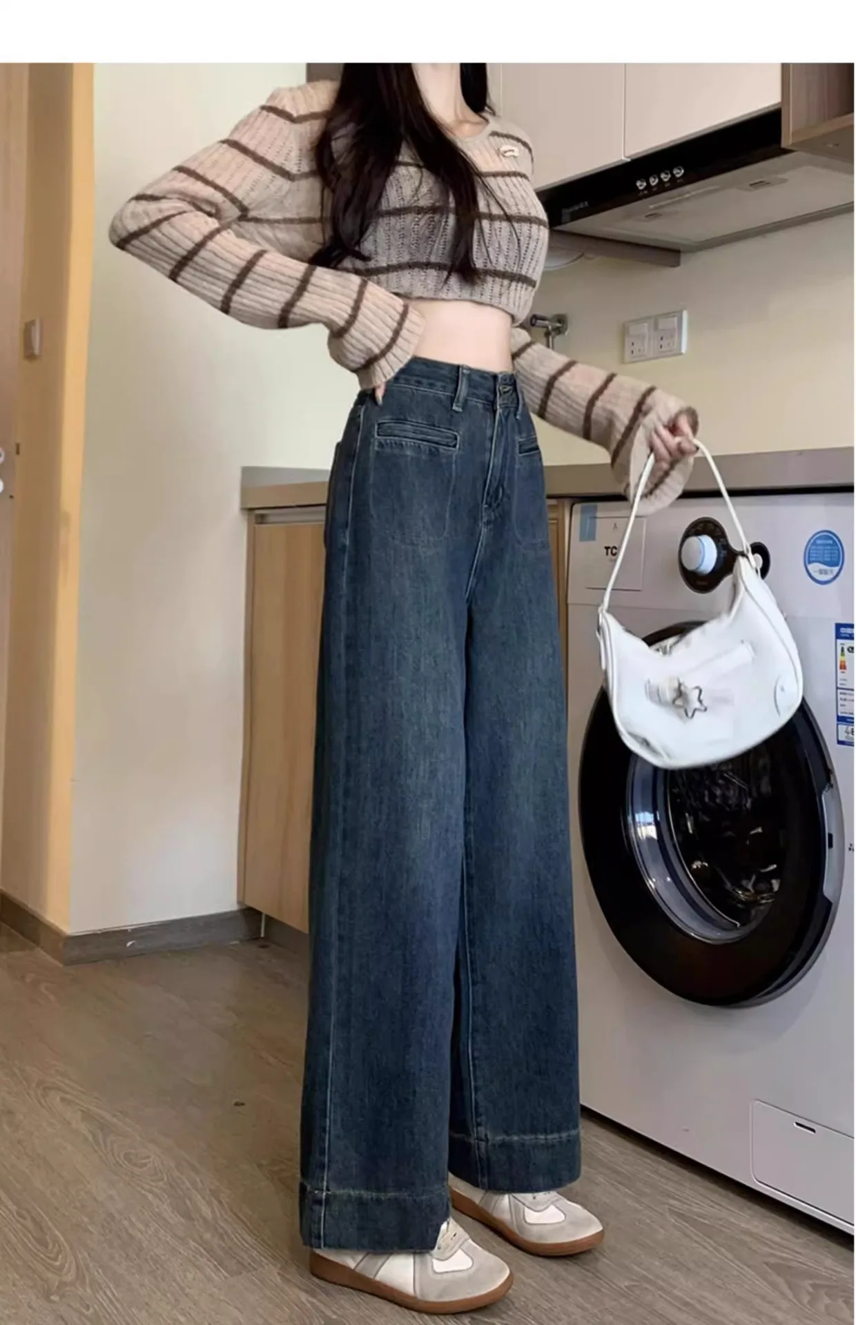 Straight Jean Ankle Length Denim Pants Women Jeans High Waist Spliced Distressed Vintage Zipper Fly 2025 Loose Fit Washed