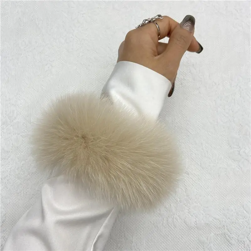 Ostrich Feather Arm Cuff Wrist Sleeve Women Real Fur Snap Bracelet Clap On Satin Wristband Elegant Halloween Costume Cosplay