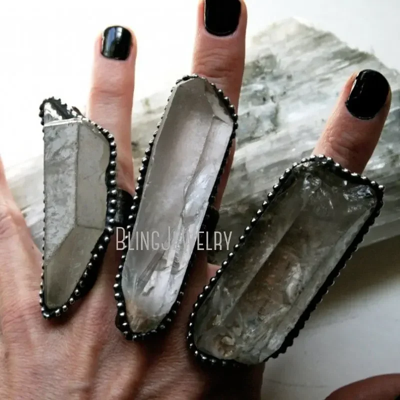 Emo Boho Quartz Point Vampire Goth Statement Ring Clear Crystal Witch Wicca Women Witchcraft Gothic Satan Grunge Jewelry Wedding