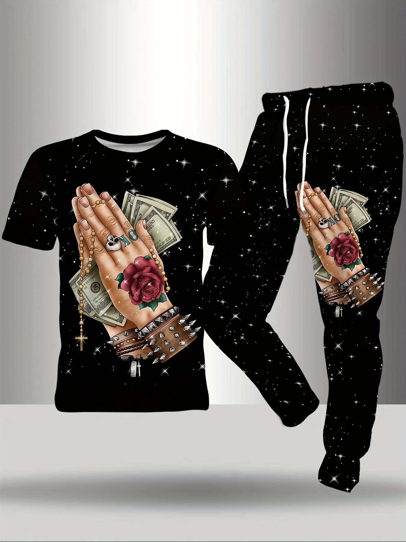 

Fashion Hand 3D Print Men Sportswear Set Casual Short-Sleeved T Shirt Pants 2-Piece Set Oversized Pullover Men Clothing