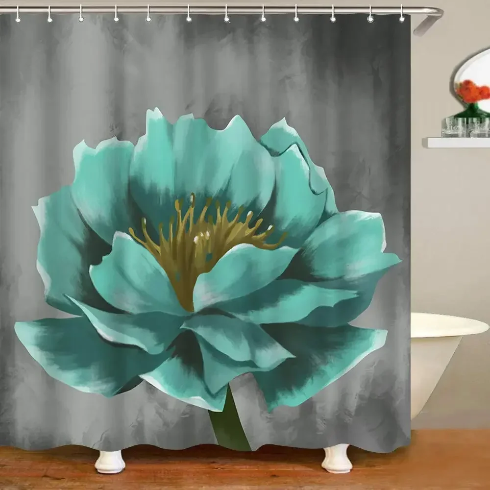 Lotus Shower Curtain Black＆White Flower Magic Elegant Floral on Black Background Modern Simple Unique Art Women Bathroom Curtain