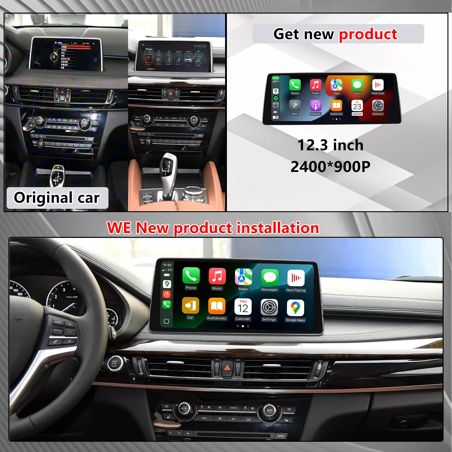 Upgrade 2400*900P For BMW X5 F15 NBT EVO 2014-2017 Car Multimedia Player HD Screen Wireless Carplay Android Auto 12.3 inch play