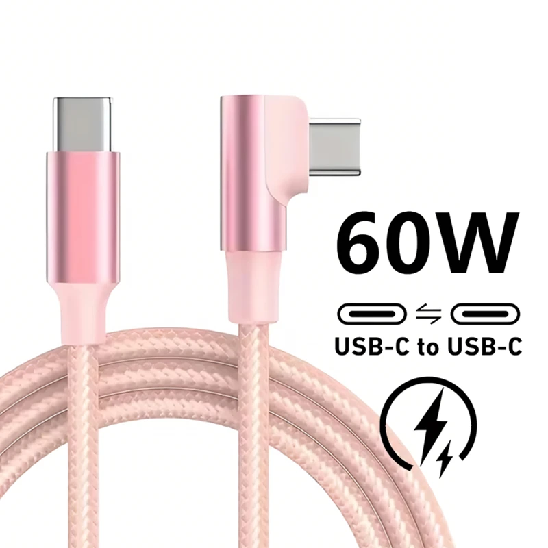 90 graden elleboog USB-C snellaadkabel voor iPhone 17 16 15 Pro Max Samsung Xiaomi Redmi POCO OnePlus nylon gevlochten Type-C kabel - afbeelding 1