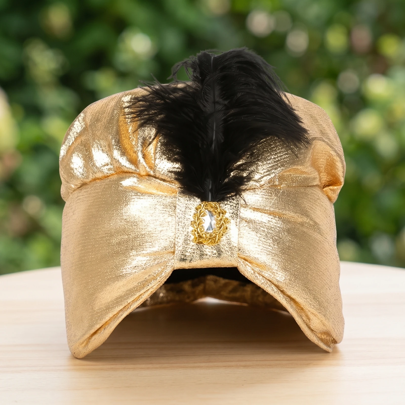 

Gold Costume Headpiece Padded Turban with Feather Headwear Stylish Hat Vintage for Adults, Themed Events, Photo Shoots