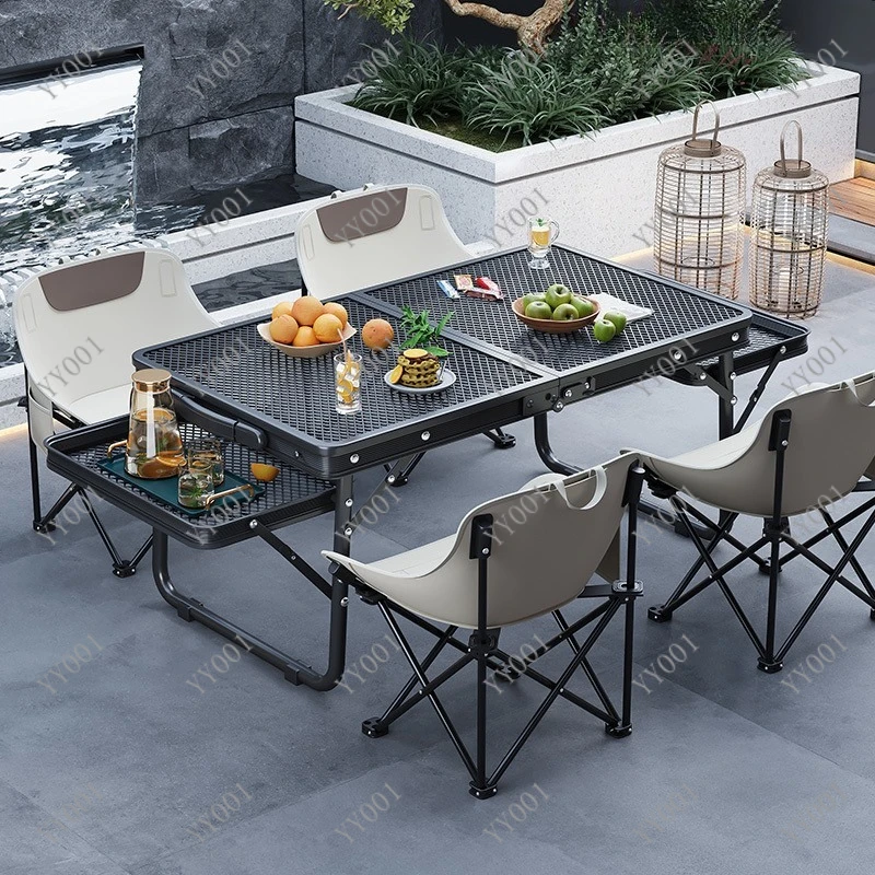 Portable Folding Camping Table Aluminum Alloy Mesh Liftable Waterproof Anti-scald for Outdoor Picnic