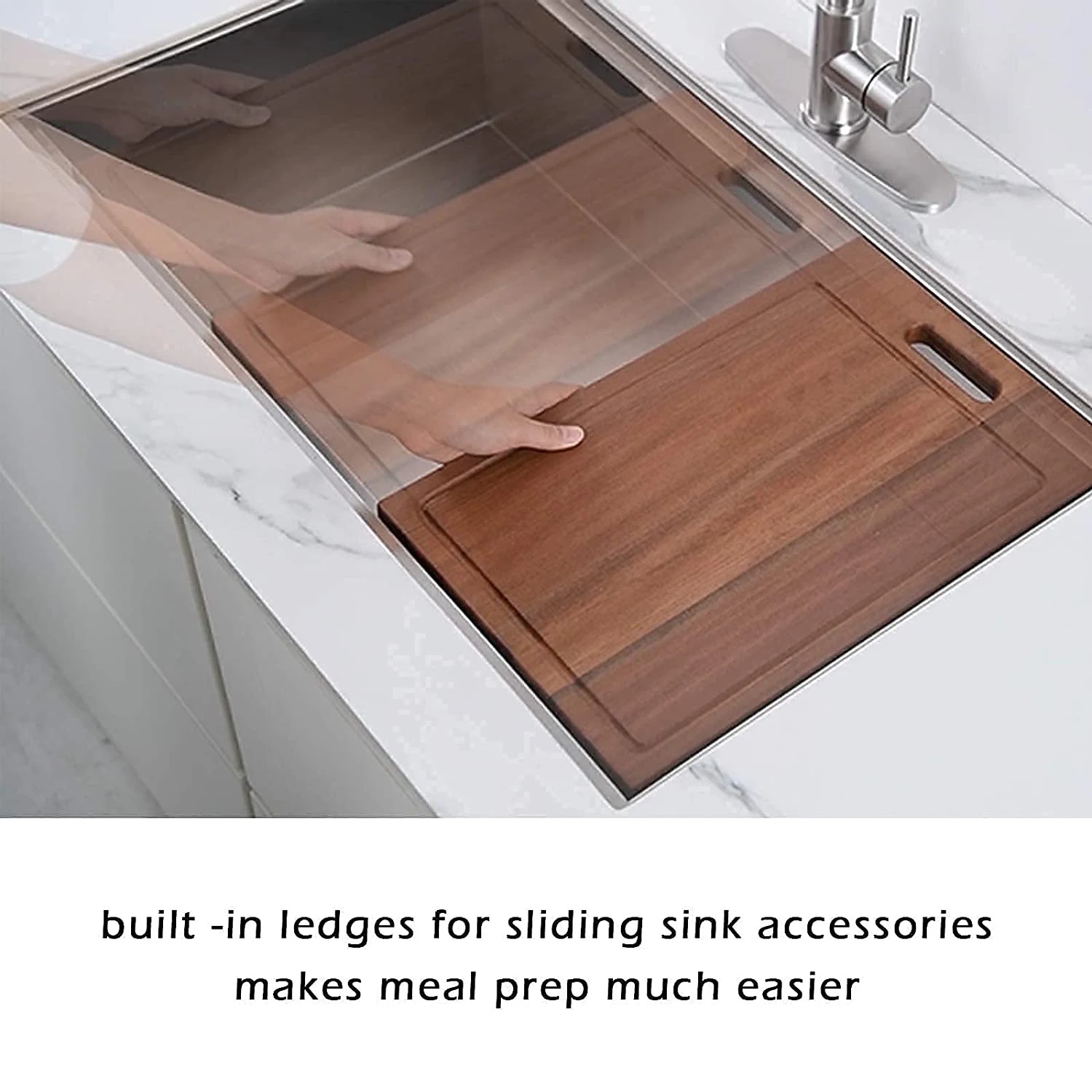 32 Inch CUPC Certified 304 Stainless Steel Kitchen Sink Single Bowl With Ledge, Commercial-Grade, Soundproof Coating