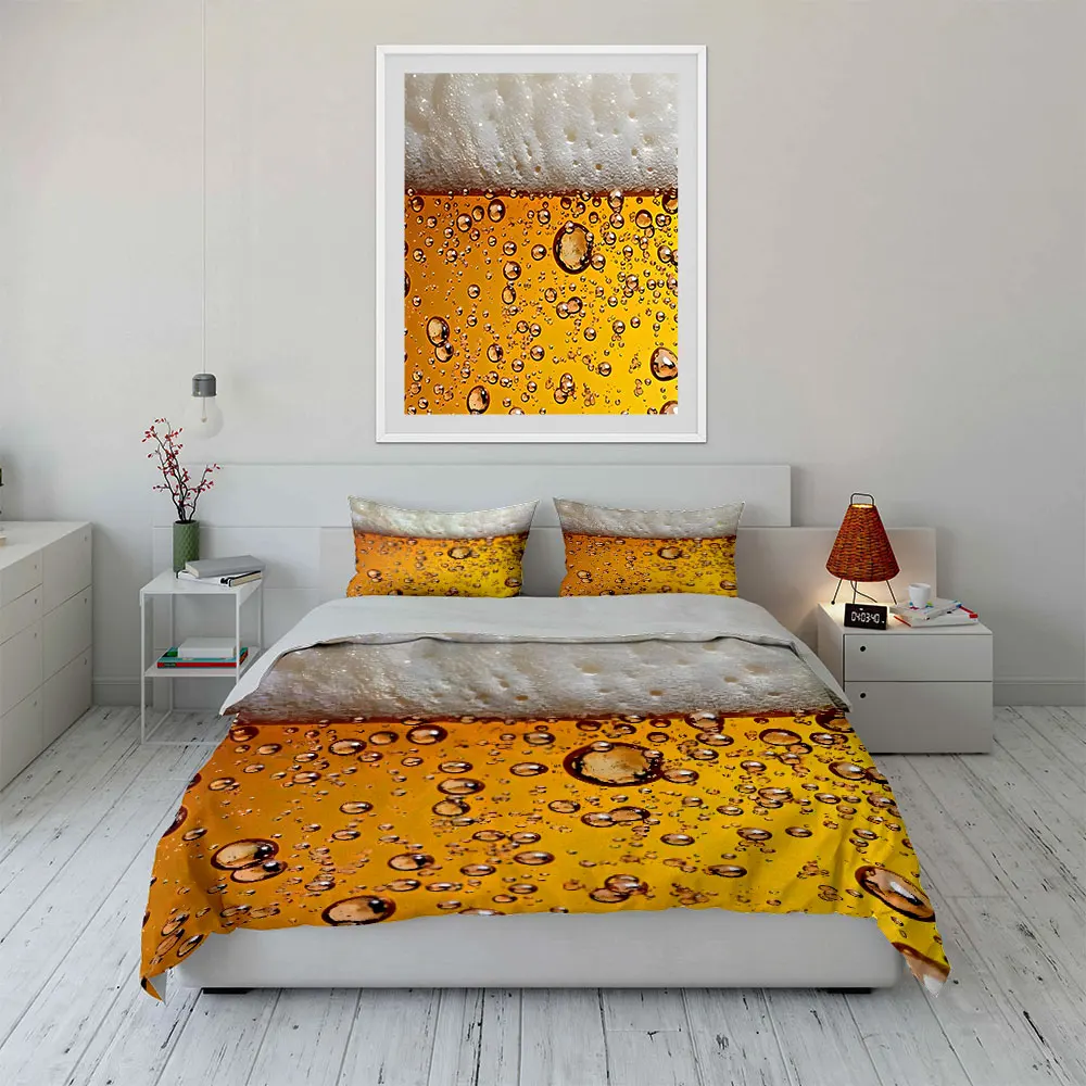 Close-up of beer foam and bubbles Print Soft Comfortable Duvet Cover Bedding Set Included 1*Duvet Cover  2*Pillowcases