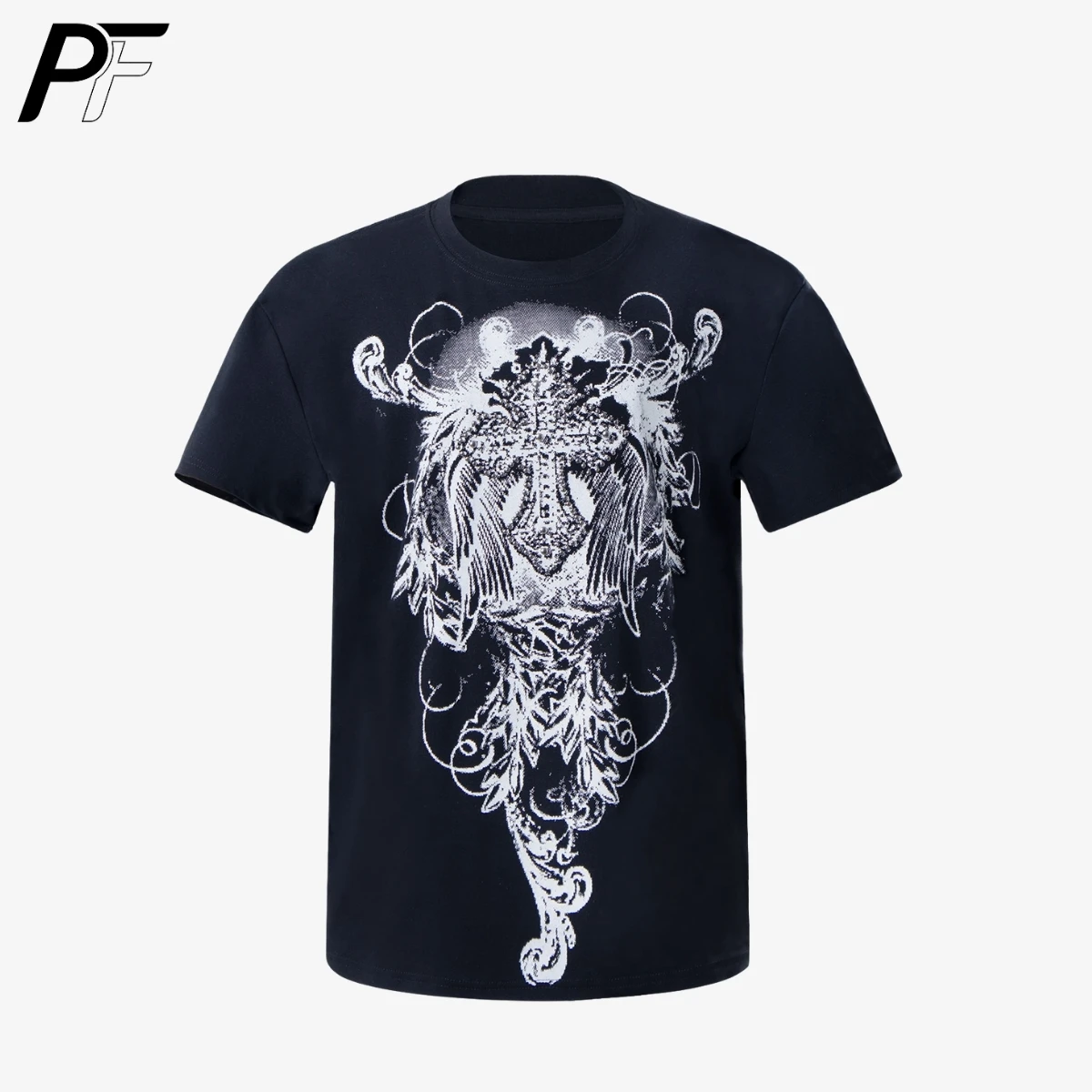 

Gothic Cross Print T-Shirt Vintage Dark Aesthetic Graphic Short Sleeve Tee Y2K Grunge Streetwear Casual Cotton Top for Daily