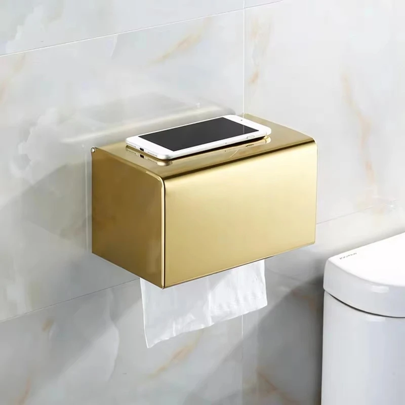 Bathroom Storage Paper Rack Waterproof Tissue Holder Bathroom Accessories Golden Toilet Paper Rack