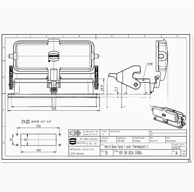 1pcs 09300240304 HARTING single latch base with plastic cover Han24B-HBM-SL-C