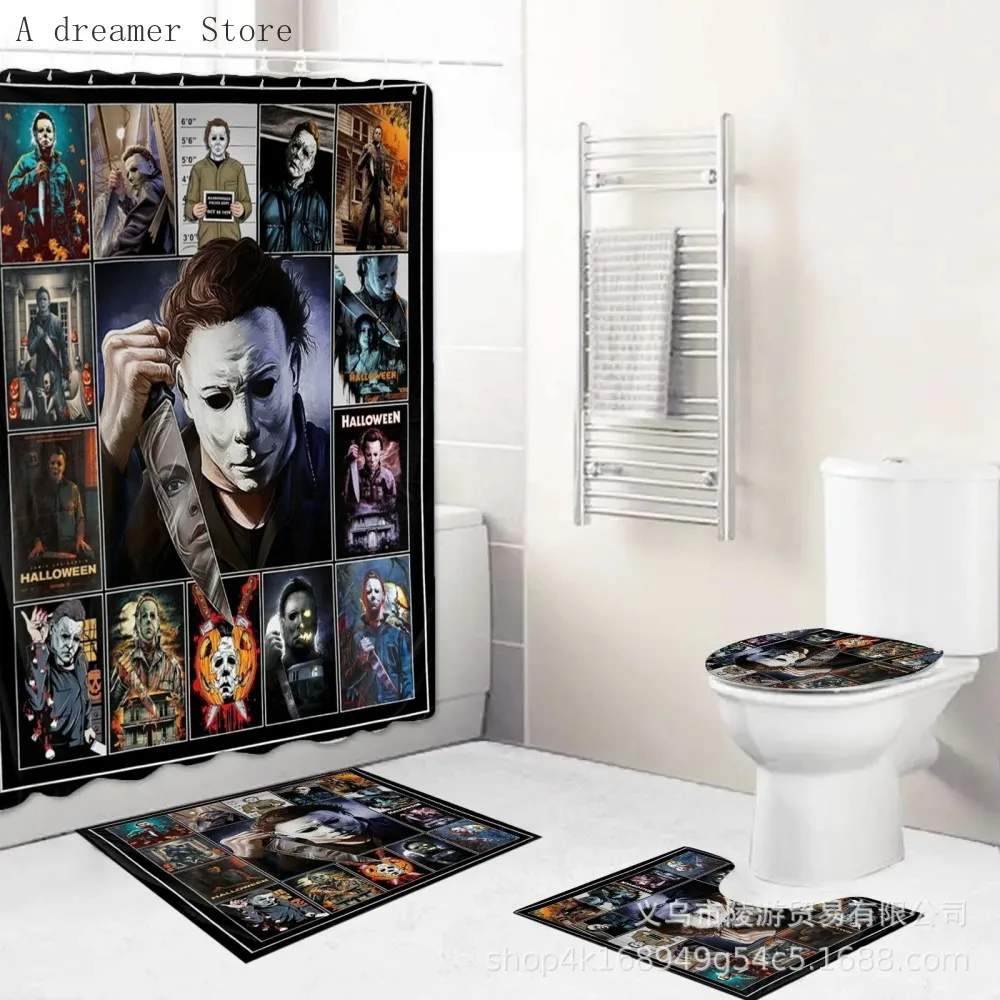 Horror Movies Characters 3D Shower Curtains Waterproof Bathroom Curtain Anti-slip Bath Mat Set Toilet Rugs Carpet