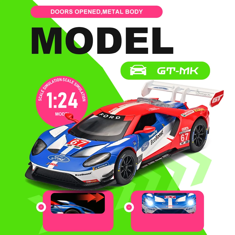

1:24 GT-MK GT3 RSR Diecast Alloy Sports Car Model Miniature Toy Doors Opened with Sound Ligh Pull Back Vehice Gift for Boyfriend