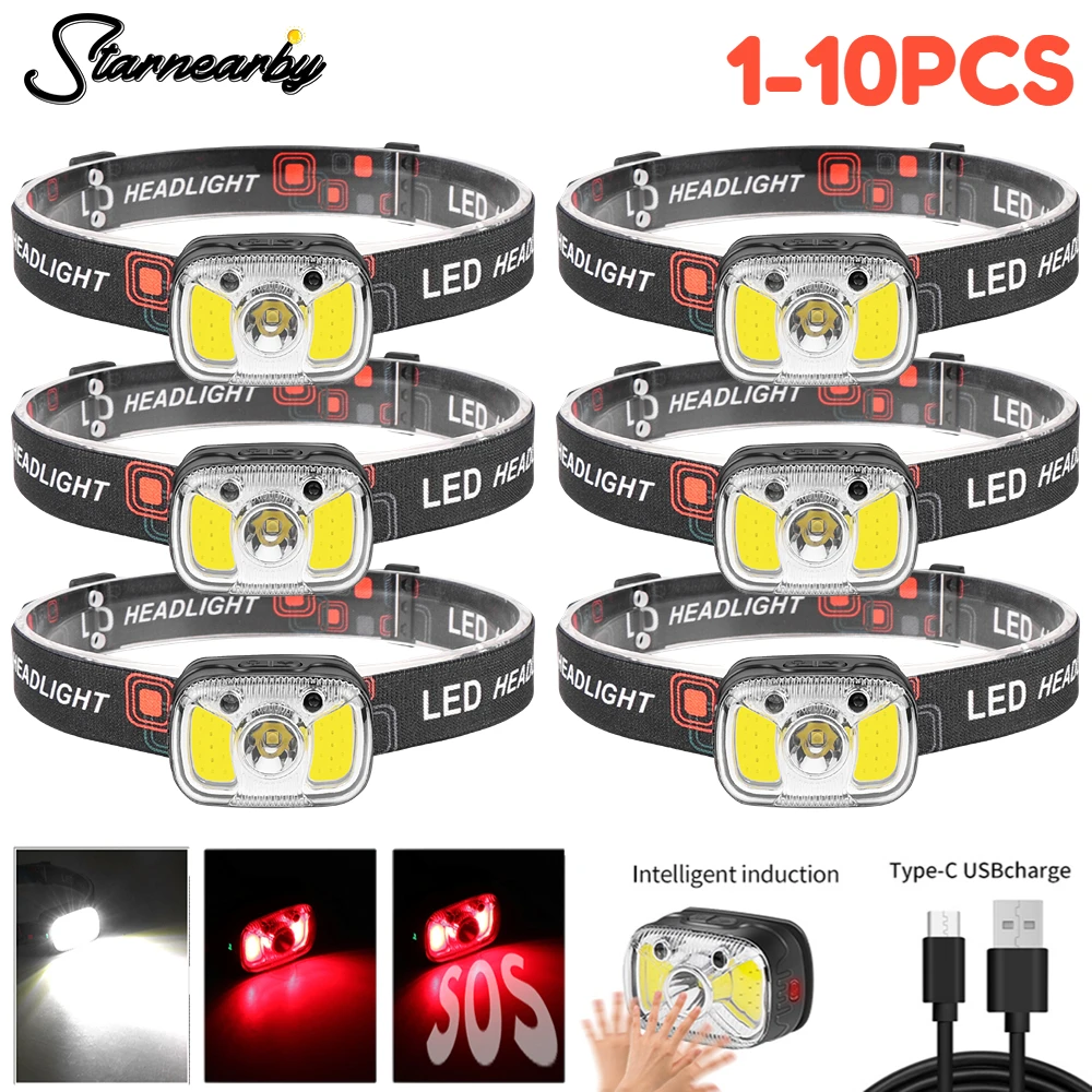 

COB LED Headlamp XPG Head Light Induction Headlamp Type-C USB Rechargeable Head Torch Head Flashlight Powerful Camping Lantern