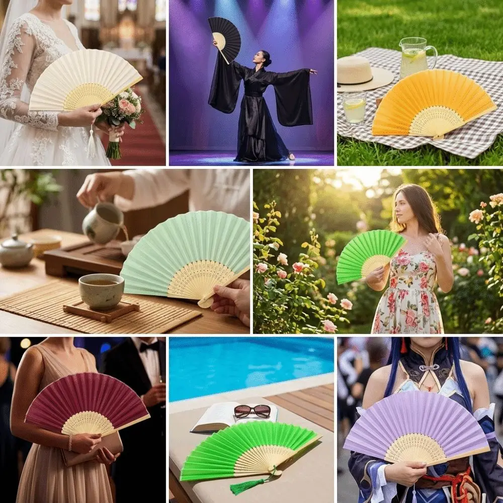 Chinese Style Folding Fan Cooling Tool Wear Resist Silk Hand Fan with Tassel with Organza Bag Hand Held Fan Home Decoration