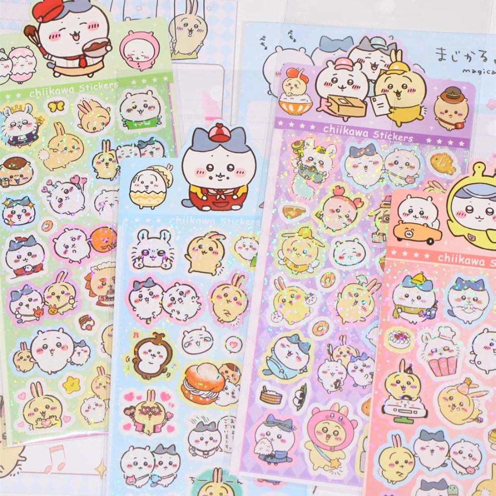 20Pcs Chiikawa Usagi 레이저 스티커 장난감 Kawaii Hachiware 학생 스케이트 보드 휴대 전화 워터 컵 만화 장식 스티커