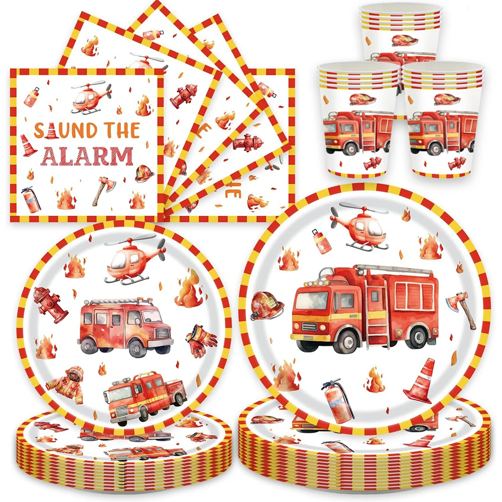 Feuerwehr-Motto Geburtstagsdeko Tischgeschirr Teller Becher Servietten Ballons Banner für Jungen Feuerwehrmann Partyzubehör – Detail 8