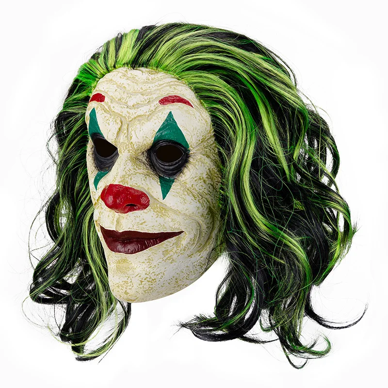 Clown-Maske mit grüner Perücke, Halloween-Kostümzubehör, Party-Cosplay-Masken – Detail 2