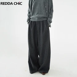 REDDACHiC Unisex Work Casual Extra-wide Pants for Women Solid Gray Tweed Pleated Draped Long Trousers Korea Office Everyday Wear