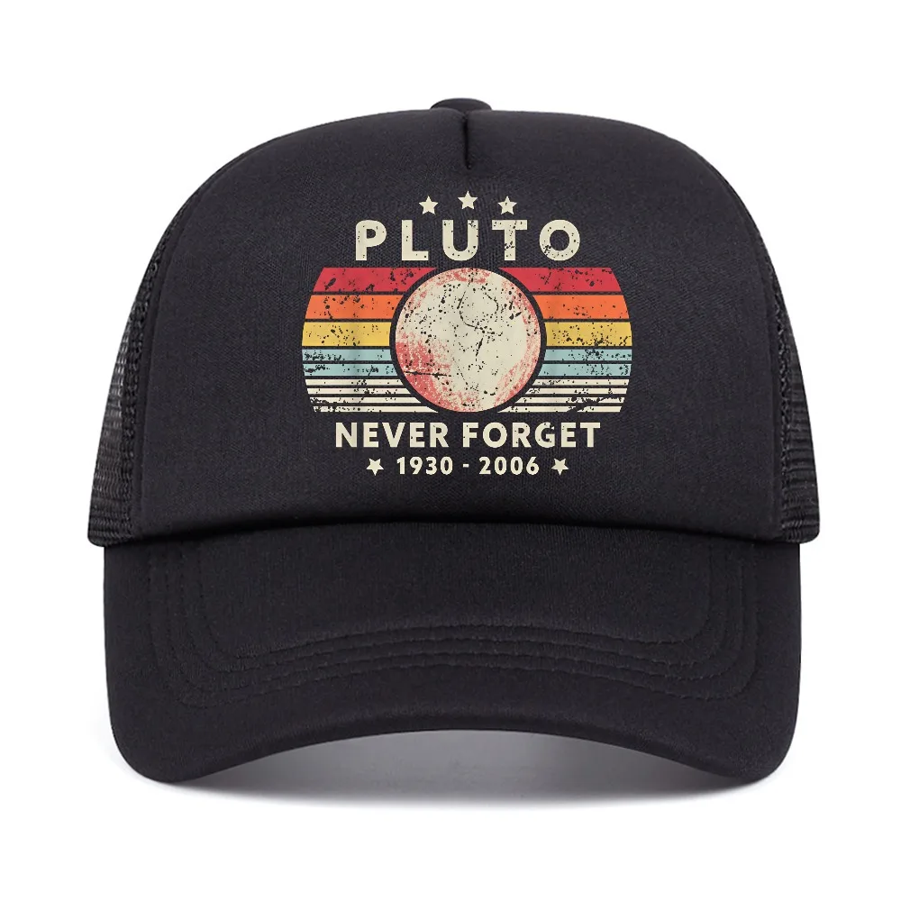 Never Forget Pluto Retro Style Funny Space Science baseball cap fashion casual adjustable breathable Snapback Caps mesh hat