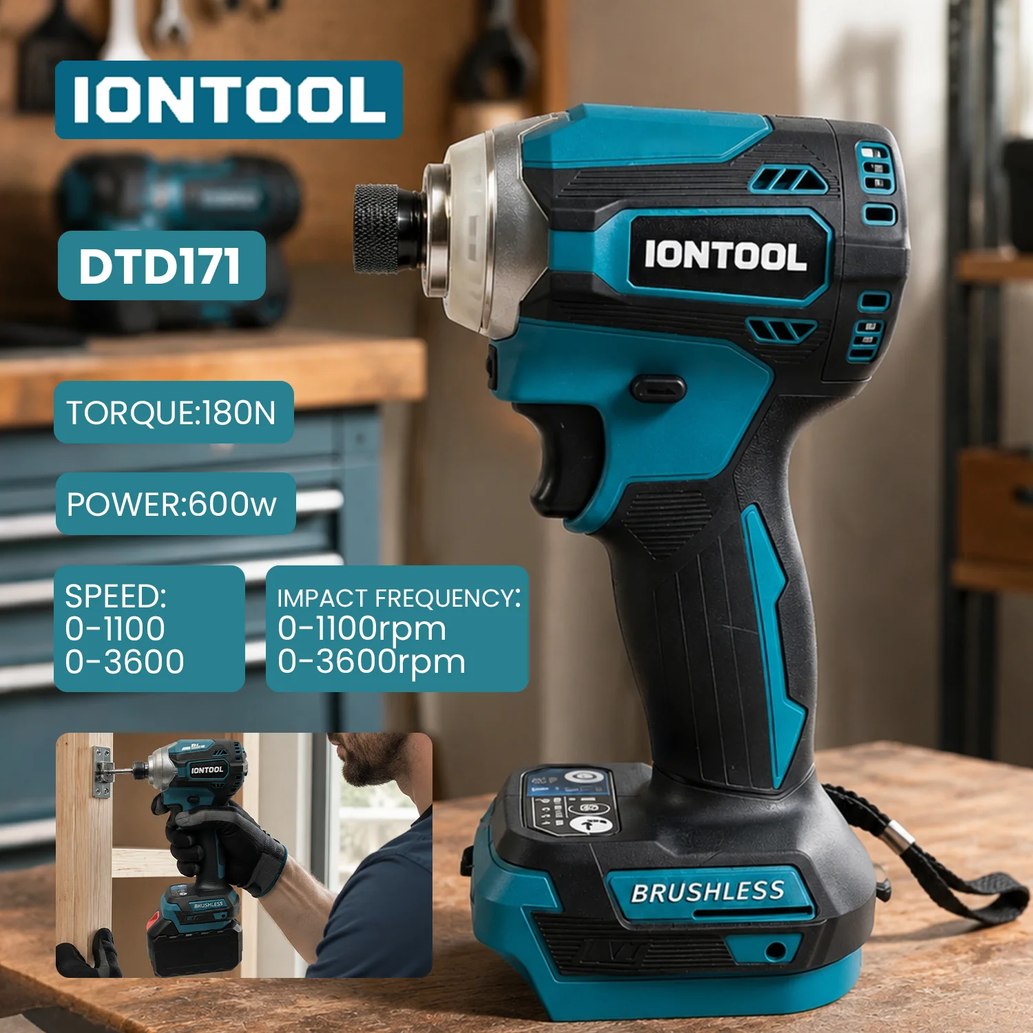 IONTOOL 180N High Torque Impact Driver 18V Cordless Power Tool for Wood Fastening Fit Makita 18V Battery