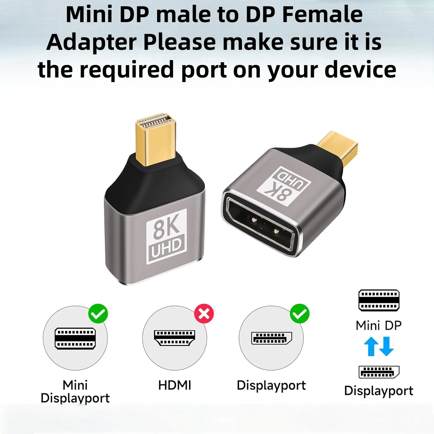 10 قطعة Mini DP 2.1 أنثى إلى Mini DP ذكر محول ثنائي الاتجاه يدعم 8K/60 هرتز لأجهزة الكمبيوتر المحمول شاشة ألعاب التلفزيون مع مخرج تيار متردد